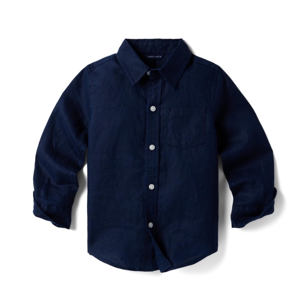 Janie and Jack Navy Blue Linen Button Down Shirt boys 4